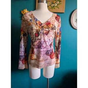 Women's vintage Y2K bell sleeve fairycore mesh top size medium